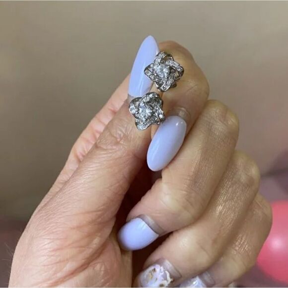 Silver Crystal Stud Earrings - Picture 2 of 4